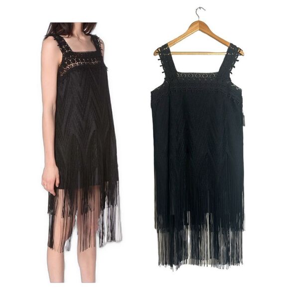 Anna Sui Gatsby Lace Paneled Crochet Glitter Fringe Flapper Dress Size 8 NWT - Picture 1 of 11